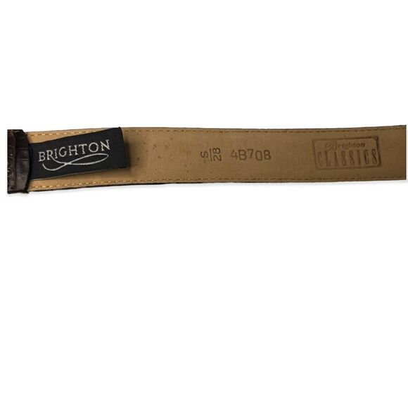 Brighton Croc Embossed Brown Leather Belt with Silver & Gold Tone Buckle Size S - Picture 5 of 7